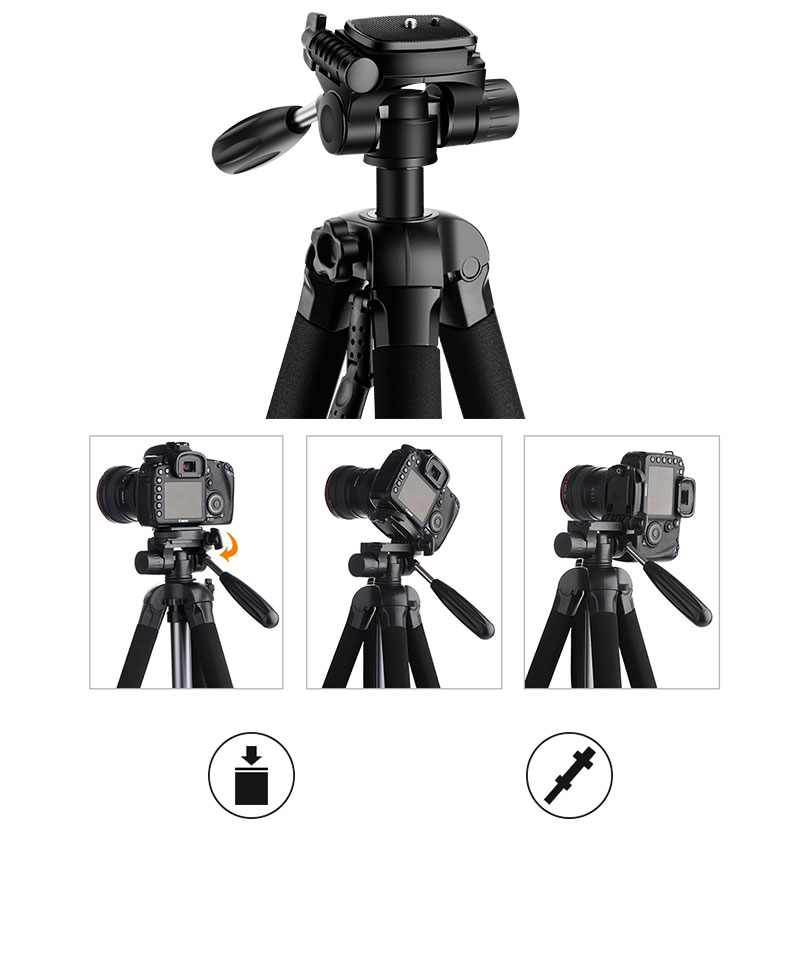 Huepar TPD14 143cm Tripod – 4-Section Ball Head – 1/4-20 & 5/8-11 – For DSLR, Camcorder, GoPro, Binocular