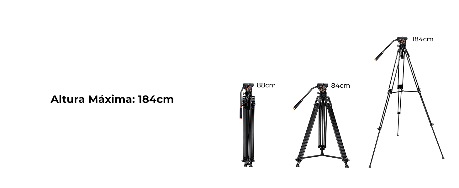184cm Trípode de Aluminio para Vídeo, Carga 8kg - VA18+ VH081 - K&F Concept
