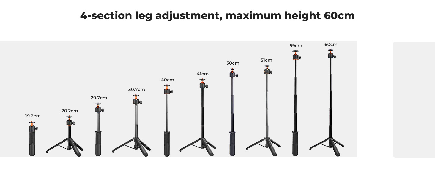 4-delige pootverstelling, maximale hoogte 60 cm