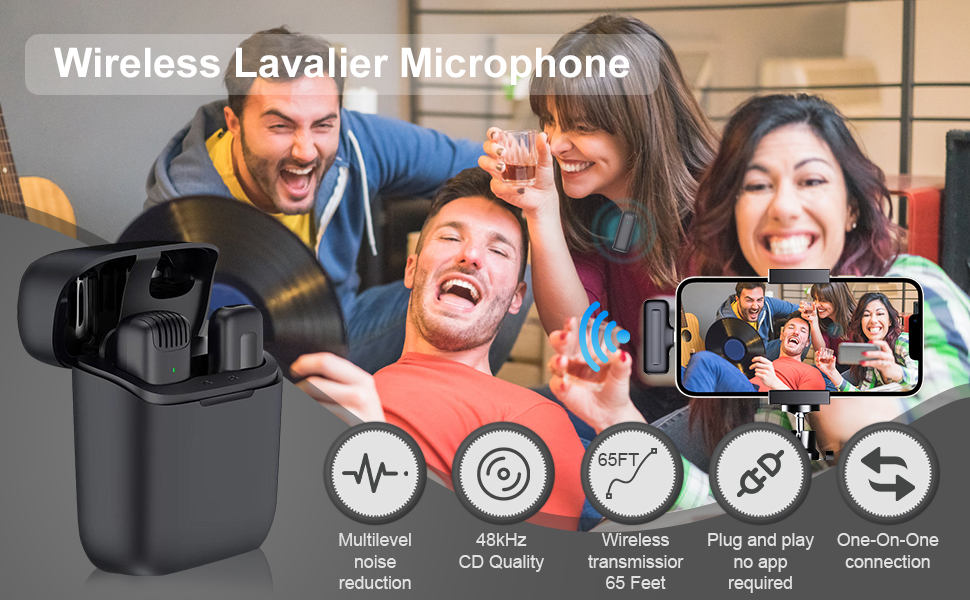 J11 Microfono lavalier wireless one-to-one, compatibile con iPhone e iPad,  con scatola di ricarica, plug and play, adatto per , registrazione  video, trasmissione in diretta Facebook, Tiktok, Vlog, intervista, riduzione  del rumore