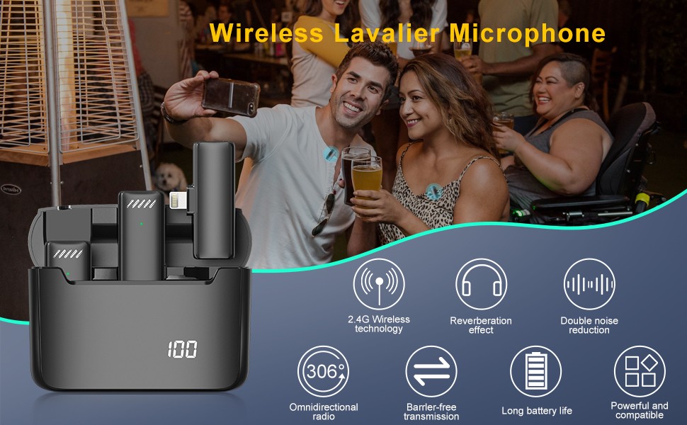 Micrófono de solapa inalámbrico Lavalier, mini clip inalámbrico en  micrófono de solapa, One Tows One/USB C Plug and Play, micrófono universal  de