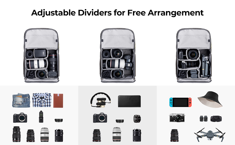 K&F Concept Kamerarucksack, Kamerataschen für Fotografen mit Regenschutz (All Black)