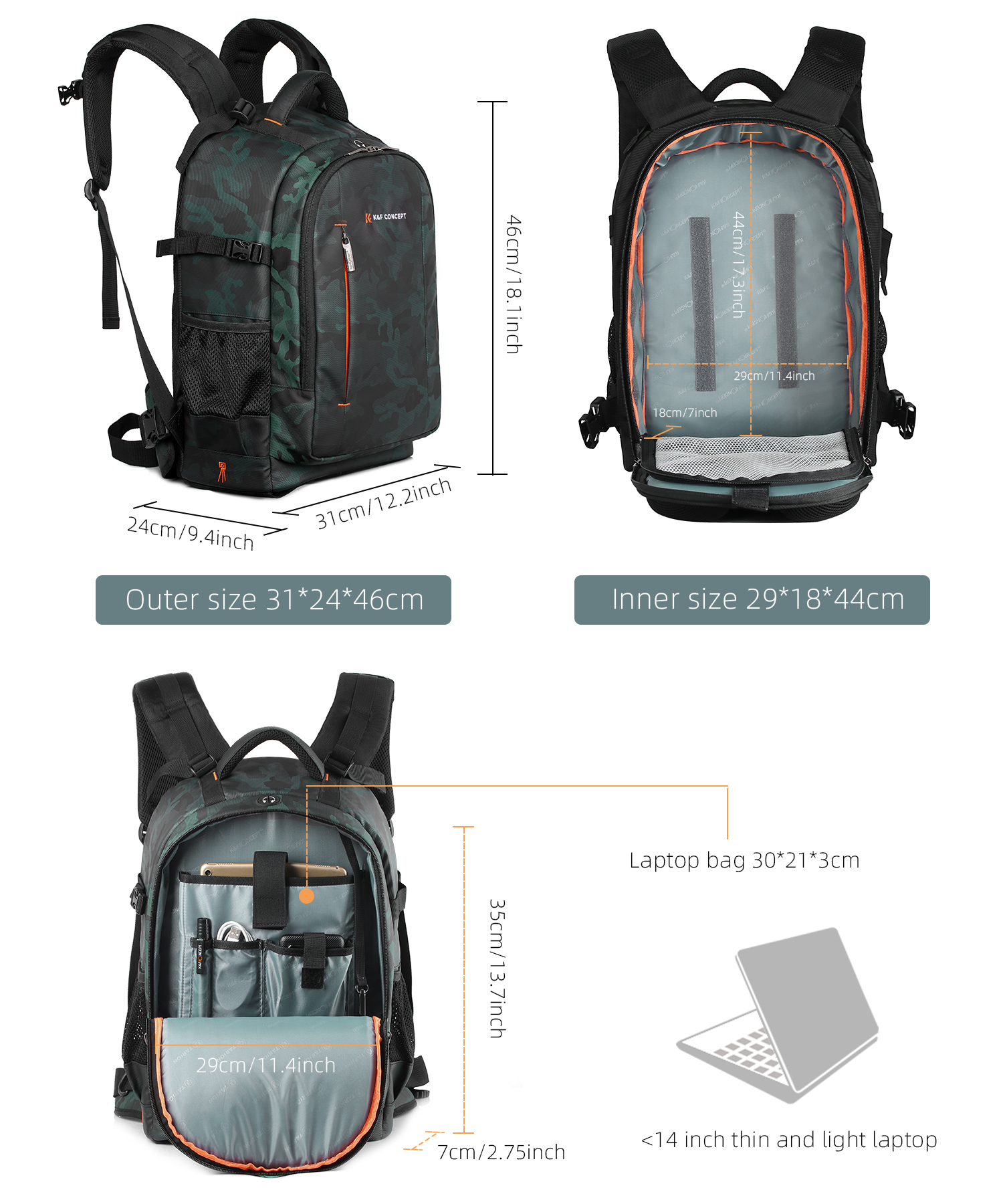 Mochila Multifuncional Impermeable para Cámara K&F Concept 13.119