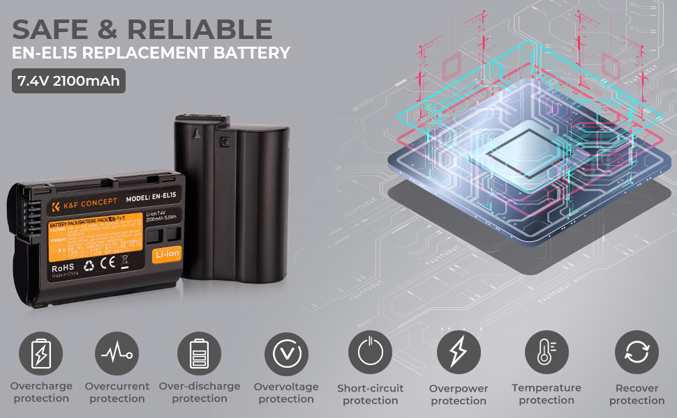 K&F CONCEPT Nikon EN-EL15 Replacement Battery Charger Set