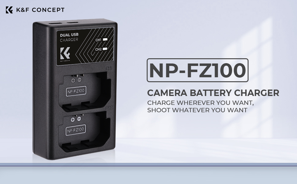 K&F CONCEPT NP-FZ100 Dual Slot Quick Charger, Micro USB and Type-C