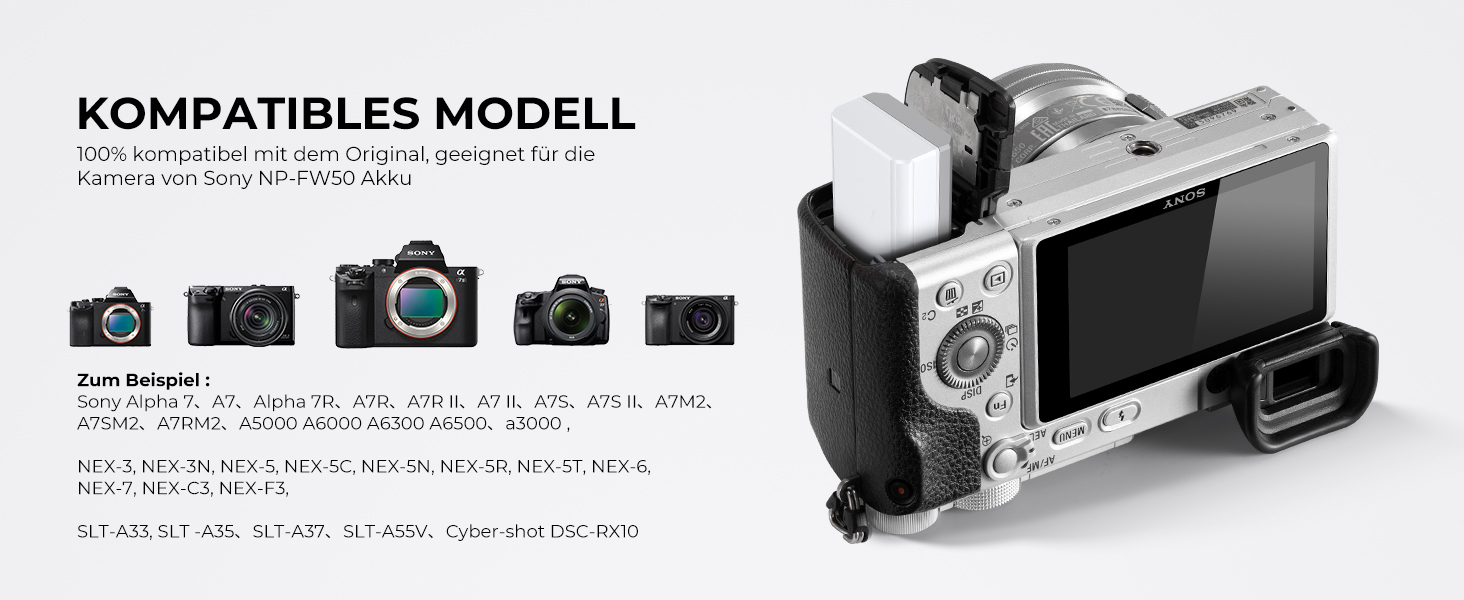 NP-FW50 Ersatzakku(2 Stück) und Dual-USB Ladegerät Set für Sony  Digitalkameras - KENTFAITH