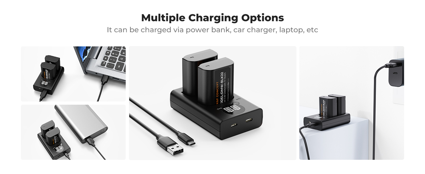 Batteria Pickle Power DMW-BLK22 2280mAh E Caricabatterie Dual Per Panasonic Lumix S5, GH6, Con USB-C E Display LED