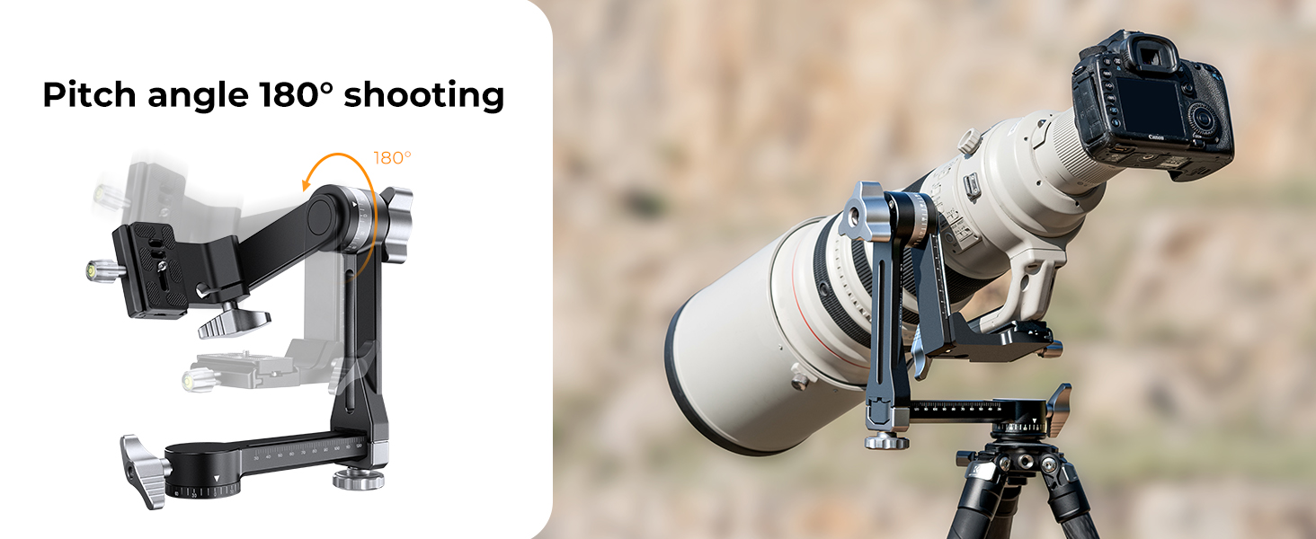 K&F Concept Heavy Duty Aluminum Tripod Gimbal Head – 360° Panoramic, 20kg Capacity, 3/8 & 1/4 Screw