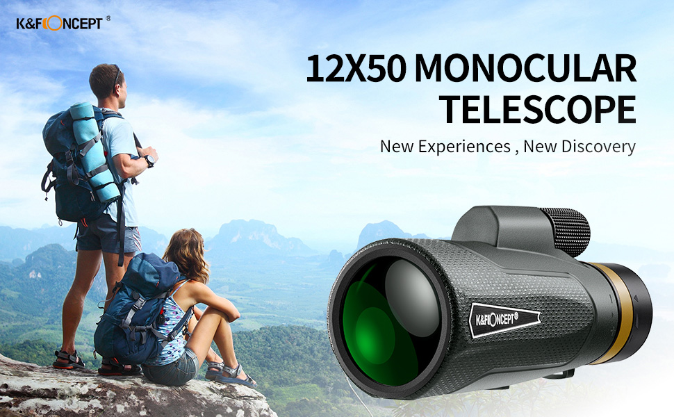 Monoculare K&F Concept 12x50 – BAK4 HD, Impermeabile IP66, Con Attacco Per Treppiede Da 1/4"