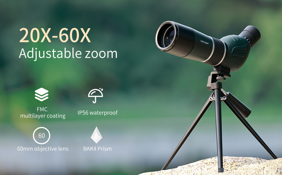 20-60X60 HD Spotting Scope - BAK4 45 Degree,for Hunting, Shooting, Viewing  Wildlife Scenery with Mobile Phone Clip, Tripod, Storage bag - KENTFAITH