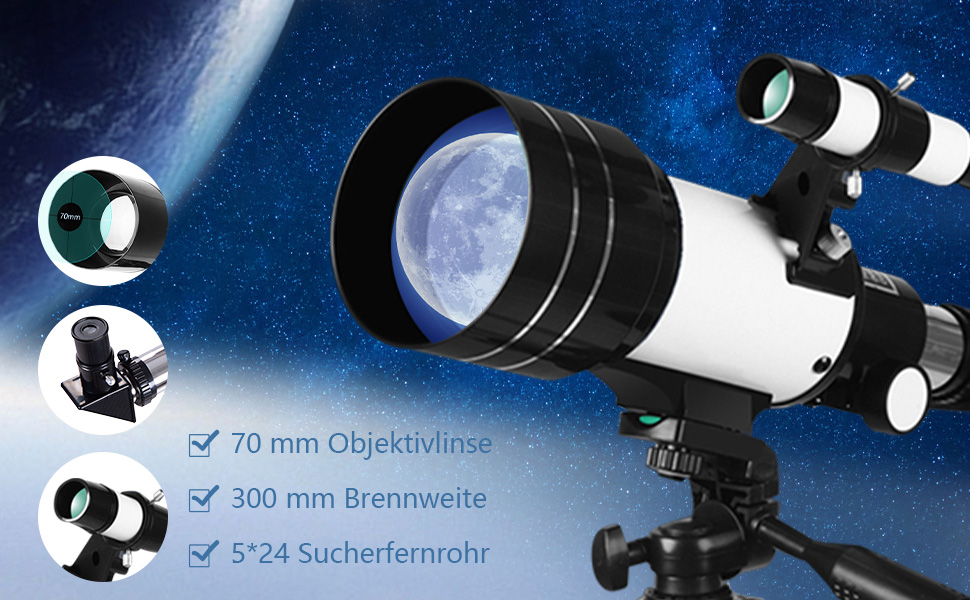 Telescopio refractor astronómico de distancia focal de 400 mm de apertura  de 70 mm para niños principiantes, con bolsa de transporte, telescopio de  viaje con trípode ajustable - K&F Concept