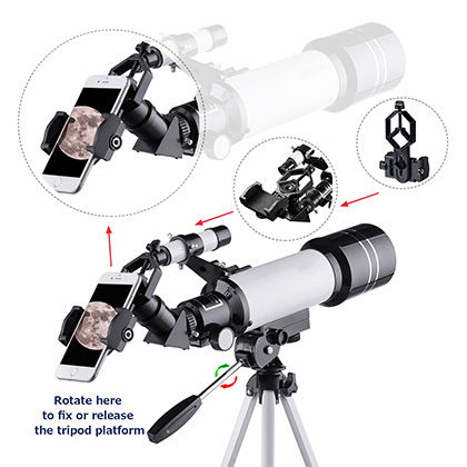 15X-150X Telescopio Astronómico Refractor Portátil de 70 mm con Soporte  para Teléfono, Trípode Ajustable y Mando a distancia Bluetooth, Distancia  Focal de 300mm - K&F Concept