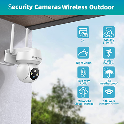  Cámaras de seguridad inalámbricas para exteriores, cámara de  vigilancia wifi 2K para seguridad del hogar con visión nocturna, detección  de movimiento, visión remota, IP66 impermeable, almacenamiento en la nube,  funciona con