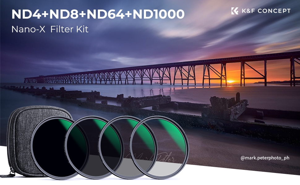 K&F Concept 4-in-1 ND Lens Filter Kit ND4/ND8/ND64/ND1000 Neutral Density Filter Set Waterproof with 28 Multi-layer Coating for Camera Lens 