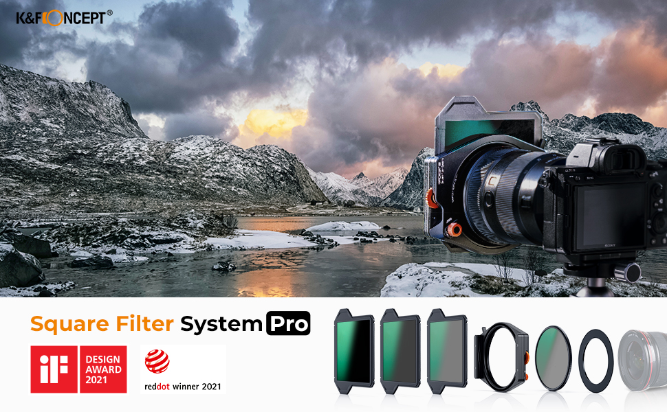 K&F Concept Square Filter Holder System Pro ( 95mm Circular Polarizer Filter + Sqaure ND1000 Filter+ 4 Filter Adapter Rings) for Camera Lens