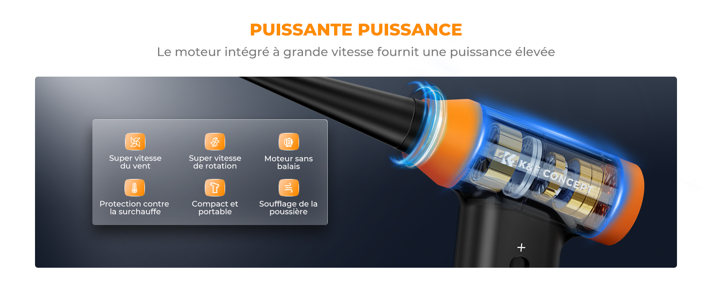 Souffleur Air Comprimé K&F - 120000 Tr/min, Réglable, Batterie 5000mAh, Pour PC, Voiture, Maison
