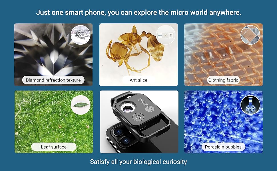Téléphone Microscope avec CPL LensLED Light, Le Meilleur Portable 200X  Pocket Microscope avec Universal Phone Clip Compatible avec iPhoneAndriod