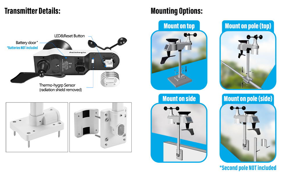 FT-0320-019T Wireless Weather Stations 10 Inch Large Display