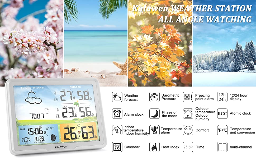 1pc Weather Stations Wireless Indoor Outdoor Thermometer Multiple Sensors  With Atomic Clock Large Color Display Weather Thermometer With Usb Charge  Calendar And Adjustable Backlight - Patio, Lawn & Garden - Temu