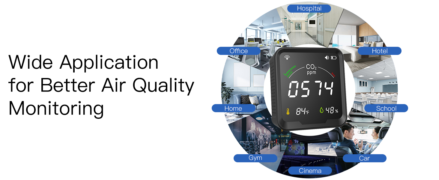 Rilevatore di CO2 intelligente, monitor di qualità dell'aria interna,  sensore NDIR rilevatore di anidride carbonica, tester di aria di umidità di  temperatura per allarme CO2, Smart Life Tuya APP Digital CO2 Meter 