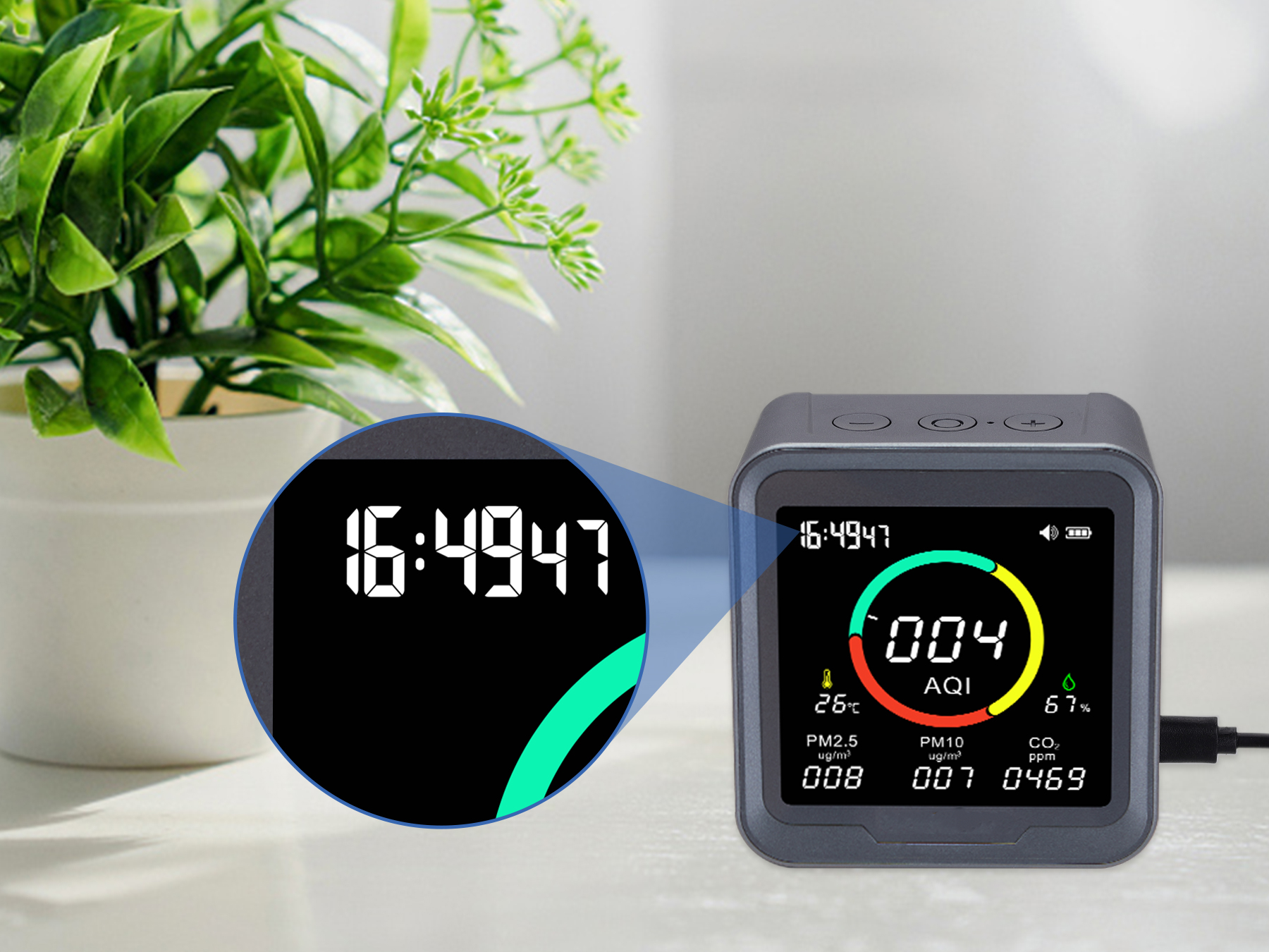 Detects CO2,6-in-1 Indoor Air Quality Monitor, PM2.5, PM10, AQI ...