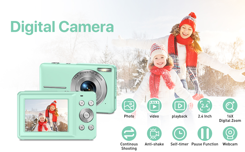 Cámara digital, cámara para niños fhd, cámara compacta para tontos 4k 44mp para  niños blancos, adolescentes y principiantes, con tarjeta SD de 32 gb, zoom  digital 16x, 2 baterías recargables - K&F Concept