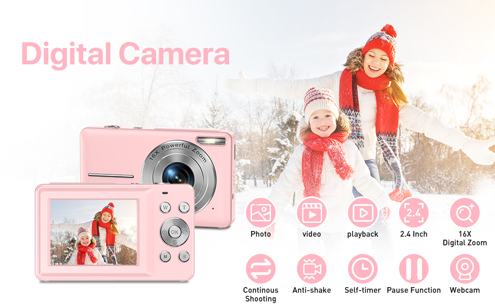 Appareil Photo Numérique Autofocus Compact Caméra - 48MP 1080P HD 2,4 LCD  Rechargeables Appareil Photo avec 16X Digital Zoom pour Enfant, Adolescent,  Étudiant, Adulte, Débutant (Rose)
