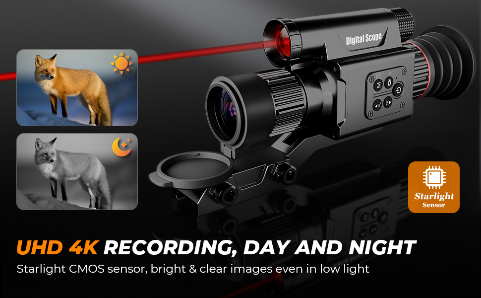 ナイトビジョンスコープ 4Kビデオ録画、300m赤外線ナイトビジョン範囲