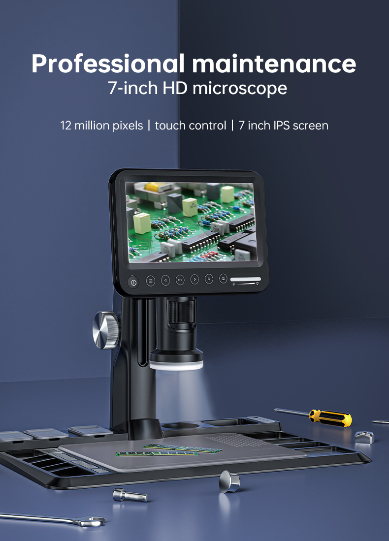 Microscopio Digitale 7 1200x 12MP Microscopio Elettronico con Schermo  Ruotabile HD/ 8 Luci LED/12 lingue/10 cm Distanza Lavoro/Controller Filo  Microscopio Usb per Riparazione Elettronica : : Commercio,  Industria e Scienza