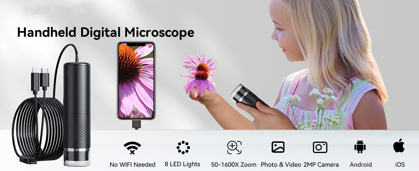 Handheld Microscope with 50X-1600X Magnification