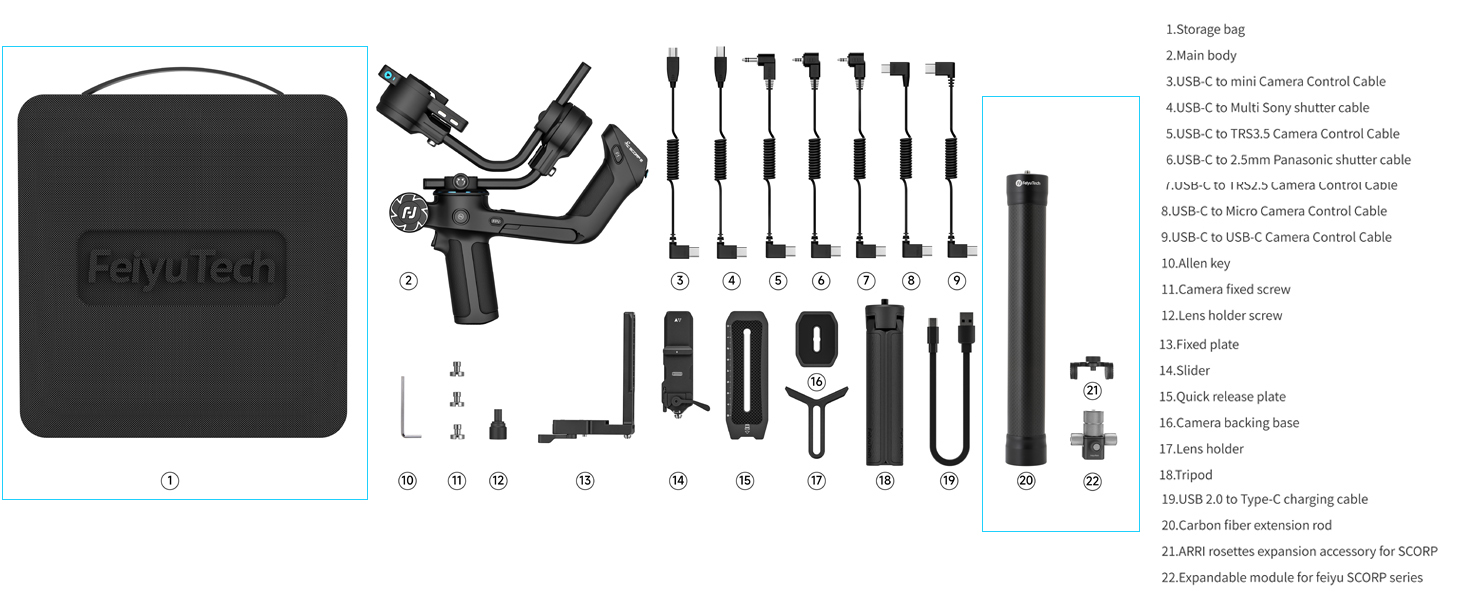 FeiyuTech Scorp 2 Combo package with Storage bag ,Carbon fiber extension rod