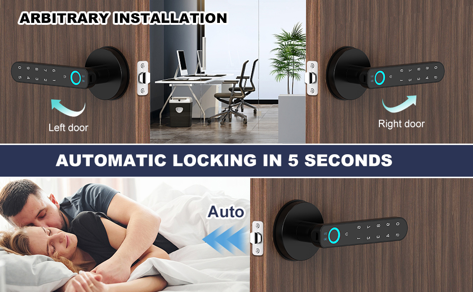 CG002 fingerprint recognition password door lock, with password keyboard  keyless entry door handle, with graffiti app, suitable for bedrooms, family