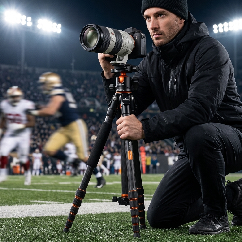 Sideline Action Under Stadium Lights