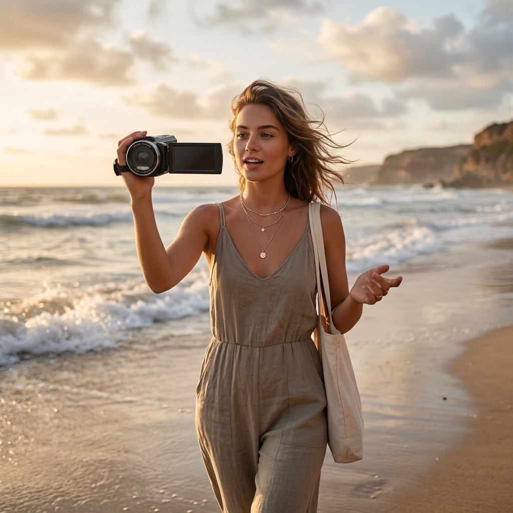 Talking To Camera By The Shore