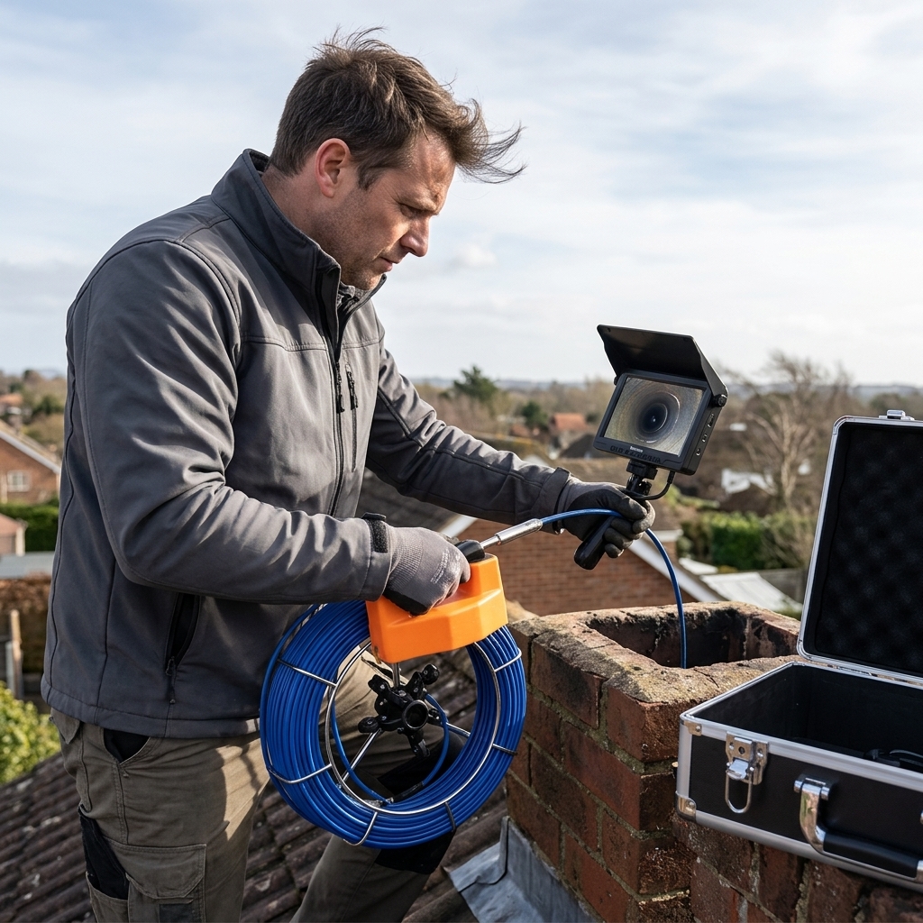 Examining A Roof Chimney Flue