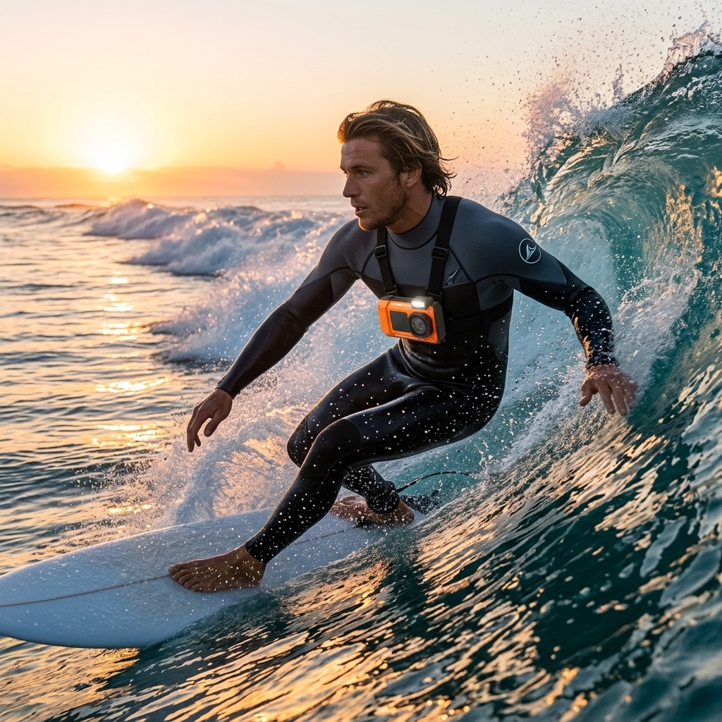 Wave Riding At Sunrise