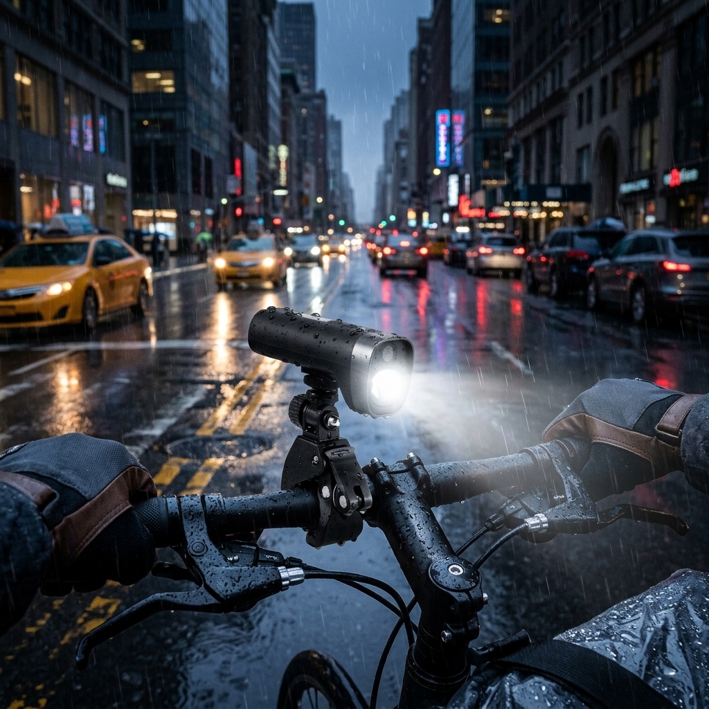 Rainy City Commute After Sunset