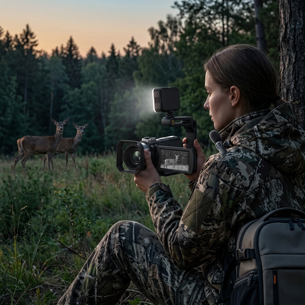 Watching Deer At Dusk Forest