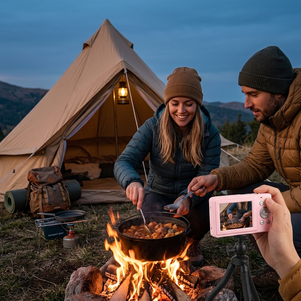 Campfire Cooking At Dusk