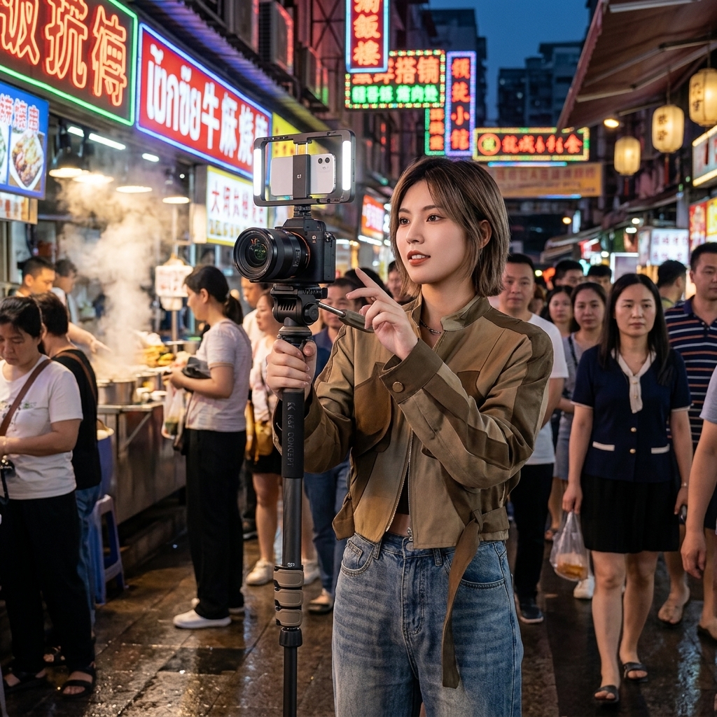 Streaming At A Crowded Night Market