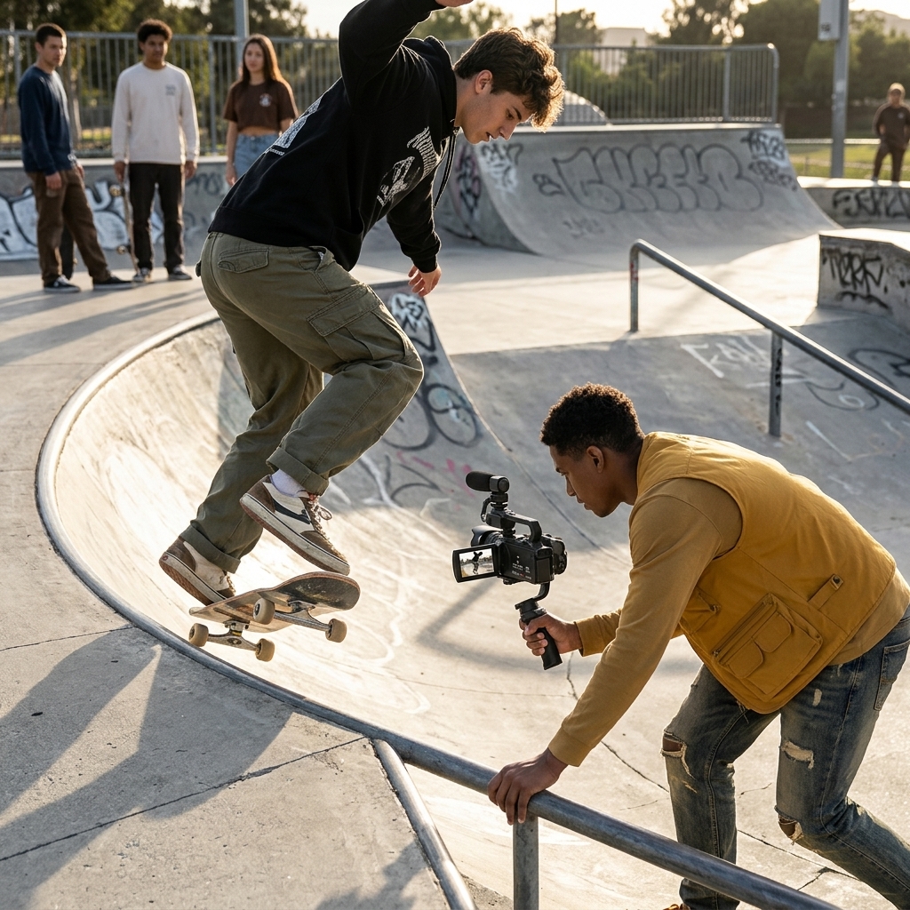 Filming A Skate Park Trick