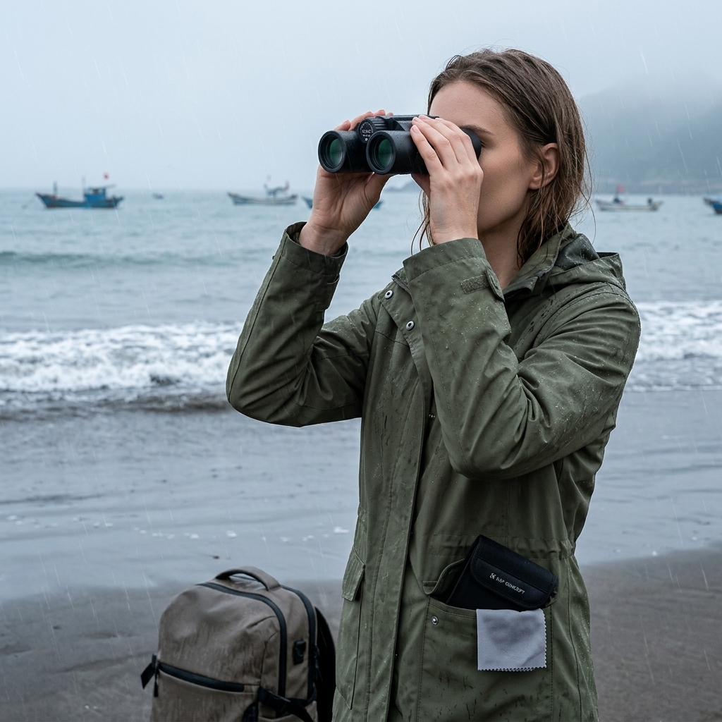 Watching Waves Through Coastal Rain