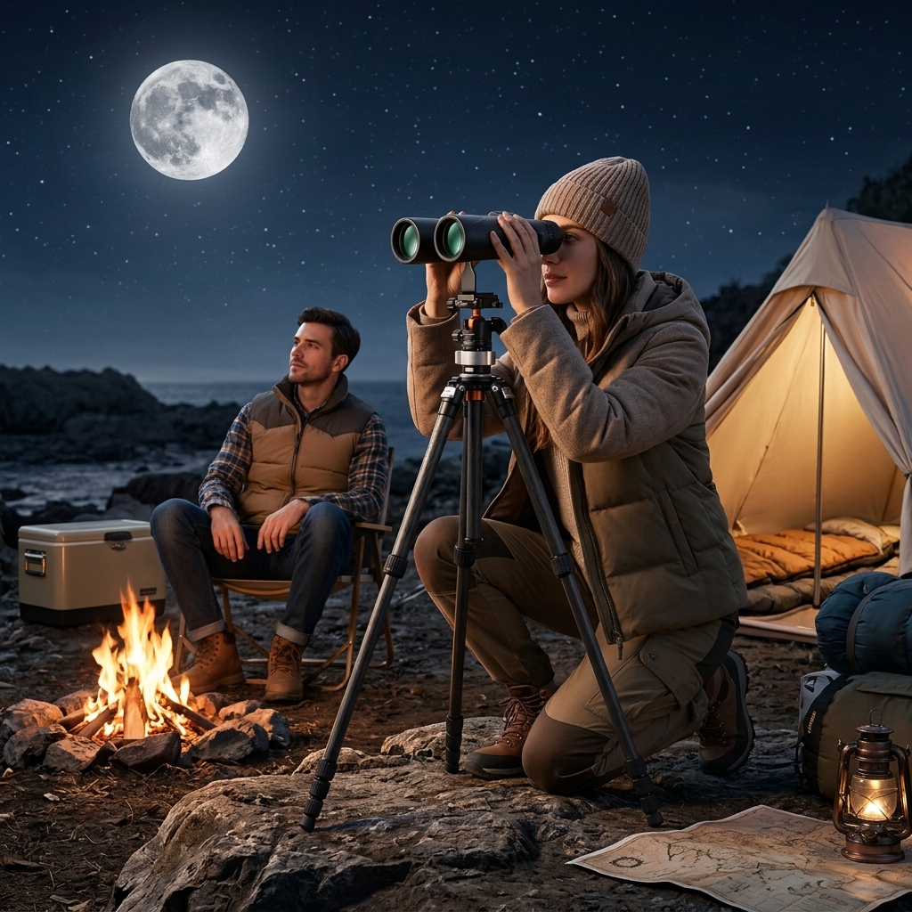 Moon Watching At Campfire