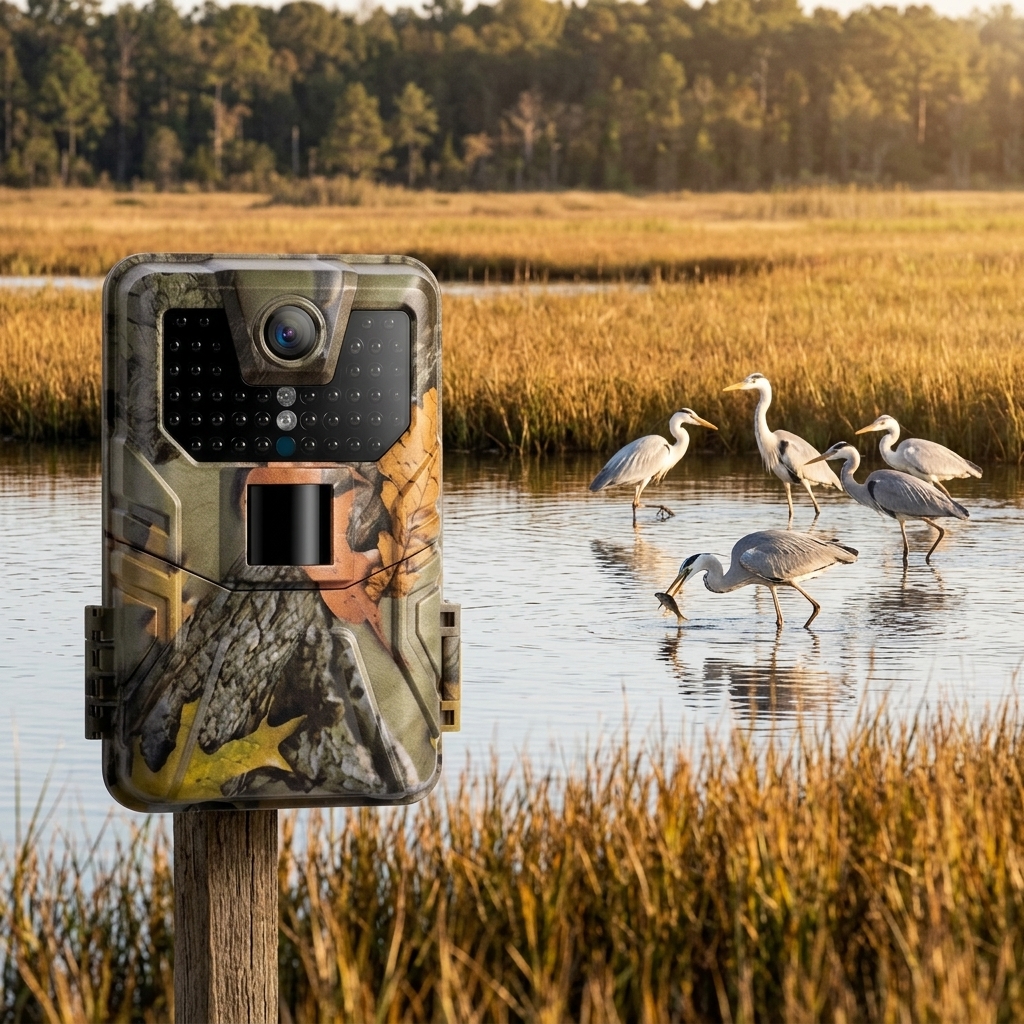 Herons Feeding By The Marsh