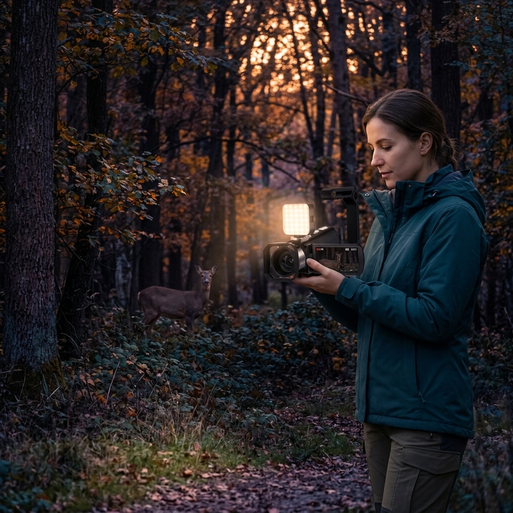 Watching Deer At Dusk In Forest
