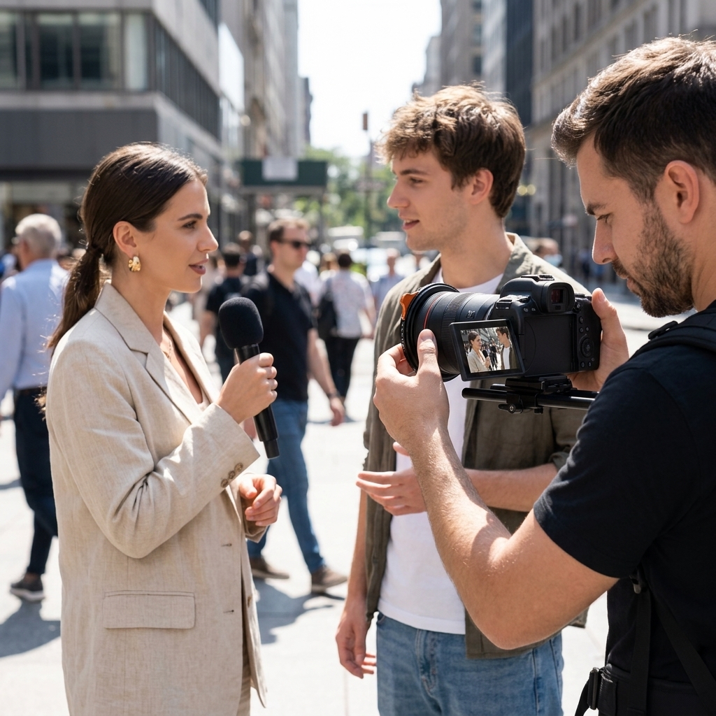 Street Interview At Noon