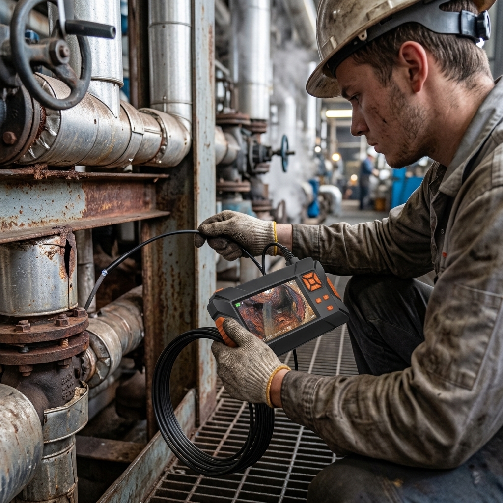Checking Corrosion Behind Factory Piping