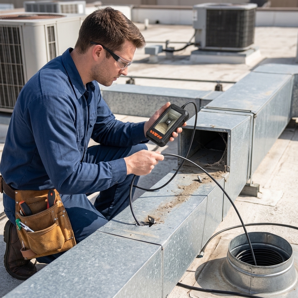 Checking Debris In Rooftop Ducts